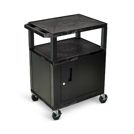 Luxor AV Cart - 34"H - Three Shelves with Cabinet - Black Legs WT34C2